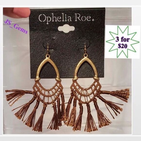 New Ophelia Roe Gold Tone Tassel Drop Dangle Earrings NWT - Picture 1 of 13